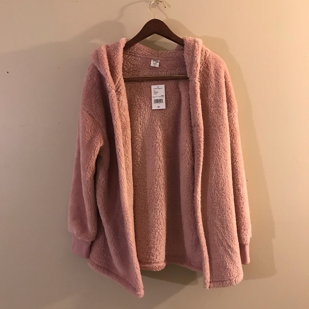 Blush pink Sherpa hooded cardigan